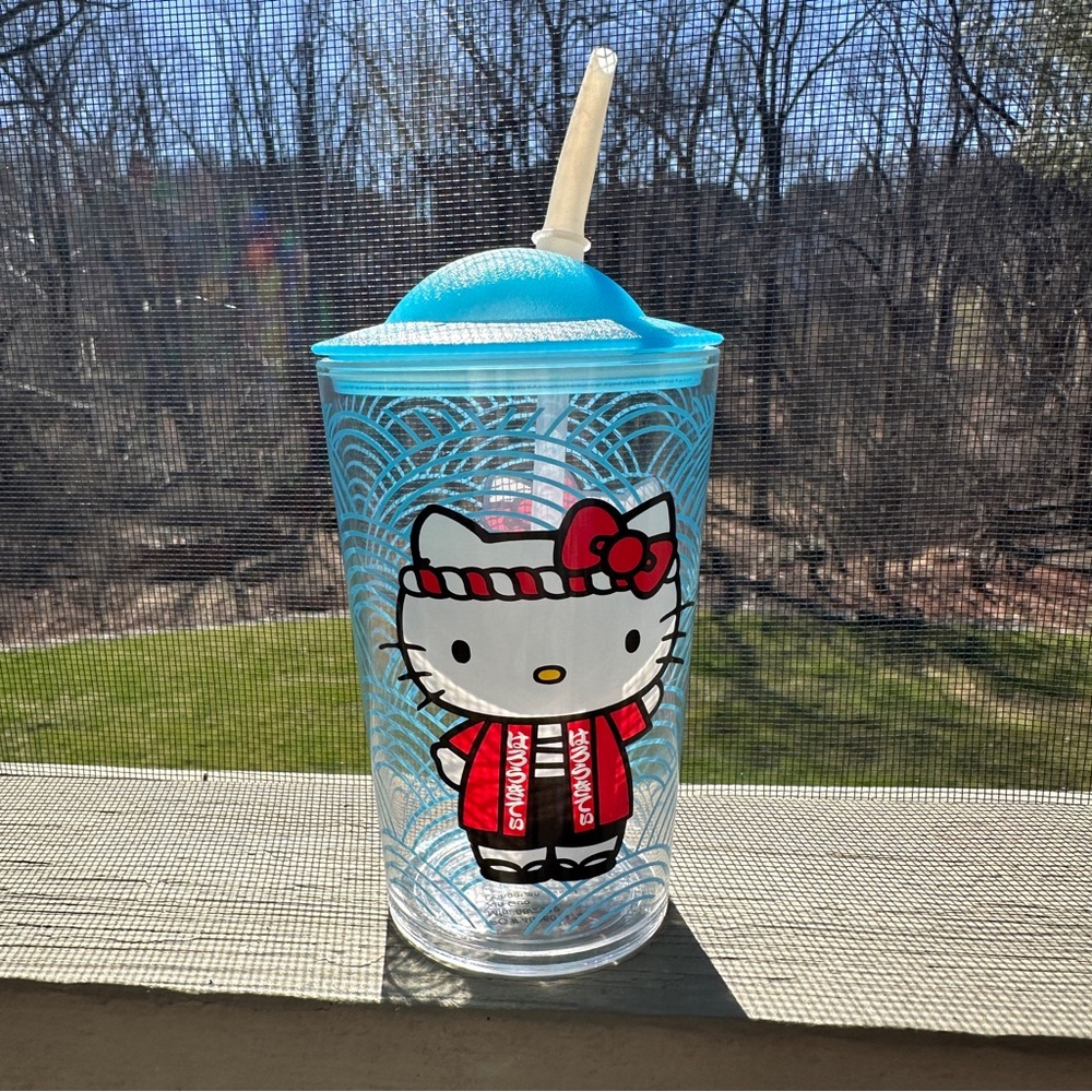 Hello Kitty Sanrio 2019 Blue and Red Festival World Market Plastic Cup with Lid